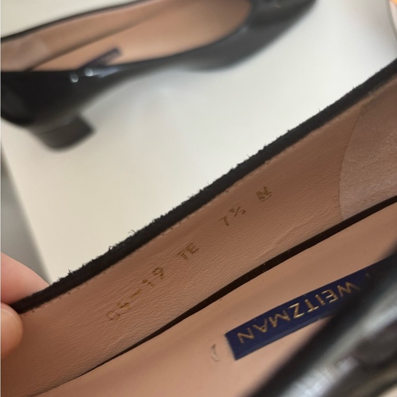 Stuart Weitzman Gabby Black Patent Leather Women's Bow block Heels - Picture 6 of 6